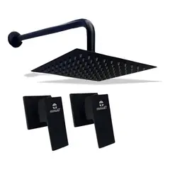 PAMO - Regadera Ducha Negra Acero Cuadrada 20cm Mas Manijas Acabado Mate Color Negro