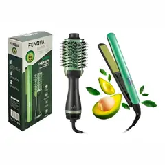 NOVA - COMBO Cepillo Secador Plancha Infusion Aguacate Alisador Pronova