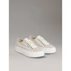 CALVIN KLEIN - Tenis beige de plataforma de jacquard con logo
