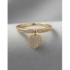 VERAMOREST - Anillo Dorado Con Corazón Colgante Y Zirconias-