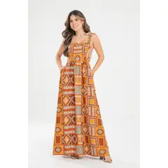 RAGGED - Vestido largo stallion Cobre