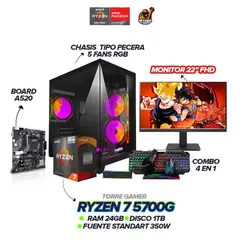 AMD - PC Gamer Ryzen 7 5700G / 24GB RAM / 1TB SSD / 5 FANS PECERA / Monitor 22" FHD