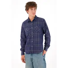 TENNIS - Camisa leñadora con bolsillos azul para hombre