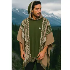 GENERICO - Ruana Poncho Hombre Caballero Tejida Liviana Urbana Con Capota