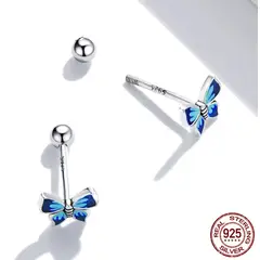 ALHAJAS - Aretes Topitos Para Mujer O Niña Mariposa Broche Seguro En Plata 925