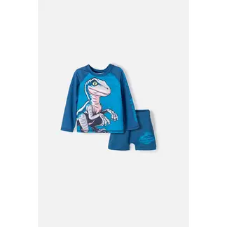UNIVERSAL - Conjunto de baño de Jurassic World azul de camiseta manga larga para niño 2T a 5T