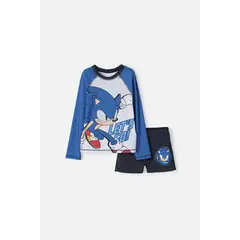 SONIC - Conjunto de baño manga larga azul y blanco para niño