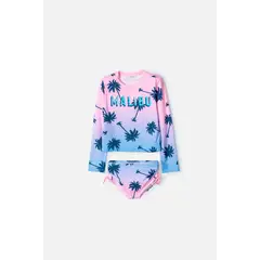 MIC - Vestido de baño multicolor de camiseta manga larga para niña