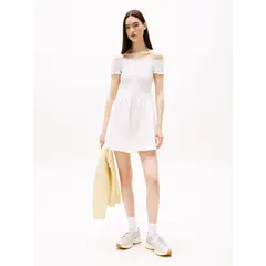 TOMMY HILFIGER - Vestido blanco corto evasé de cuello halter