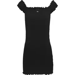 TOMMY HILFIGER - Vestido negro bodycon corto con diseño fruncido Tommy Jeans