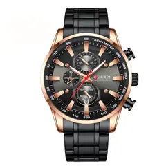 CURREN - Reloj 8351 Cronógrafo En Acero Para Hombre Negro - Dorado