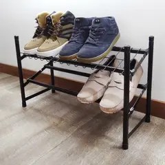 REJIPLAS - Zapatero de piso Expandible 2 Niveles Negro Apilable
