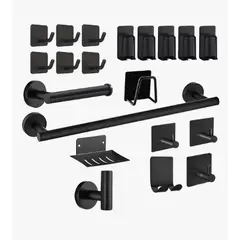 GENERICO - Set Accesorios Para Baño Acero Inoxidable Negro 20pcs