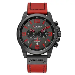 CURREN - Reloj 8314 Cronógrafo En Cuero Para Hombre Rojo - Gris
