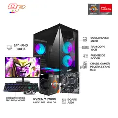 POWER GROUP - PC Gamer AMD Ryzen 7 5700G / 16GB RAM / SSD 512GB / Monitor 24” 120Hz
