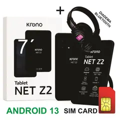 KRONO - Tablet 7 Pulgadas Sim Card 32GB Android 13 + DIADEMA Bluetooth NEGRO