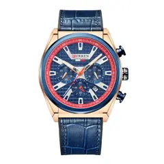 CURREN - Reloj 8392 Cronógrafo En Cuero Para Hombre Azul - Rojo