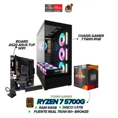 AMD - TORRE GAMER RYZEN 7 5700G / 64GB RAM / 1.5TB SSD / TUF A520 WIFI / 750W / 7 FANS
