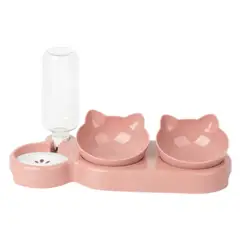 GENERICO - Plato Bebedero Comedero Con Botella Mascota Gato 3 Platos