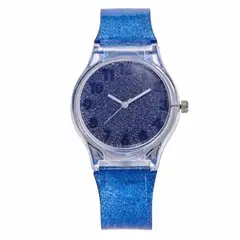 100 - Reloj Plastico con Glitter en color Azul Oscuro