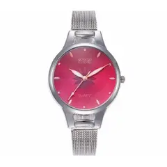 100 - Reloj Plateado Con Tablero Fucsia De Flor