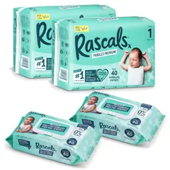 RASCALS - Set X2 Pañales T1 X 40Un + 2 Pañitos X 80U