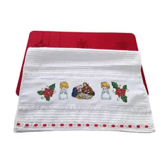 ARTESANAL - TOALLA NAVIDEÑAEN TELA GALLETA MOTIVO PESEBRE