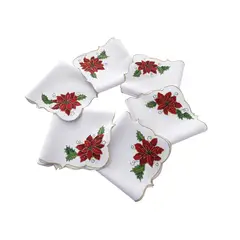 ARTESANAL - 6 SERVILLETAS NAVIDEÑAS EN TELA LINO DE 32X32 CMS