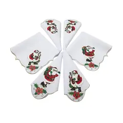 ARTESANAL - 6 SERVILLETAS NAVIDEÑAS EN TELA LINO DE 32X32 CMS