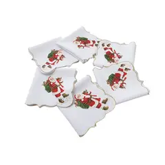 ARTESANAL - 6 SERVILLETAS NAVIDEÑAS EN TELA LINO DE 32X32 CM