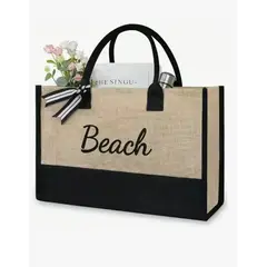 GENERICO - Bolso Yute De Playa Para Mujer Beige Lisa