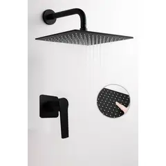 GENERICO - Kit Ducha Regadera 30cm Lluvia Negra Matte Registro Agua Fria Negro Mate