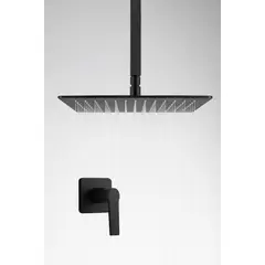 GENERICO - Kit Ducha Regadera Techo 30cm Negra Matte Registro Agua Fria Negro Mate