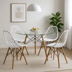 GENERICO - Comedor Aura 4 Puestos Mesa Vidrio Sillas Blancas Nórdico