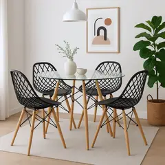 GENERICO - Comedor Horizonte 4 Puestos Mesa Vidrio Sillas Negras Nórdico