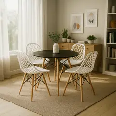 GENERICO - Comedor Prisa 4 Puestos Mesa Negra Sillas Blancas Nórdico