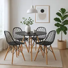 GENERICO - Comedor Sombra 4 Puestos Mesa Negra Sillas Negras Moderno