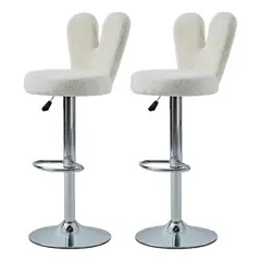 GENERICO - Setx2 Silla Bar Butaco Tela Ovejera Giratoria Cocina Refgiro Blanco