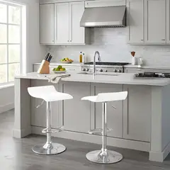 DIMATEX LEON - Set X2 Silla Bar Butaco Alta Giratoria Pvc Barra Cocina Reffresno Blanco Fresno X2