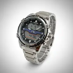 TIME - RELOJ JOEFOX ORIGINAL ACERO DOBLE HORA 1808 SUMERGIBLE PLATEADO AZUL