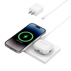 BELKIN - Base de carga inalámbrica MagSafe 2 en 1 - Carga rápida para iPhone y AirPods