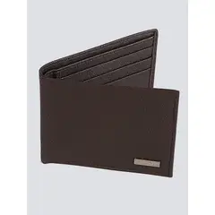 CALVIN KLEIN - Billetera café plegable con placa esmaltada