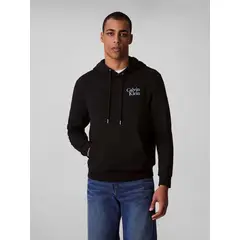 CALVIN KLEIN - Buzo negro de felpa con logotipo bordado