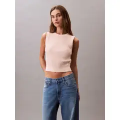 CALVIN KLEIN - Saco rosa tejido sin mangas con cuello redondo de canalé suave