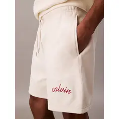 CALVIN KLEIN - Pantaloneta blanca de felpa con logotipo bordado