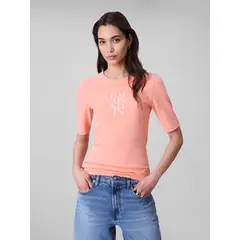 CALVIN KLEIN - Camiseta beige de algodón con logotipo