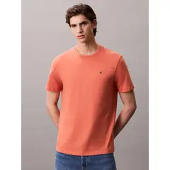 CALVIN KLEIN - Camiseta roja de algodón con monograma bordado