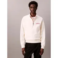 CALVIN KLEIN - Saco blanco con cremallera 1/4 y logo punto cadeneta