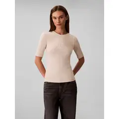 CALVIN KLEIN - Camiseta beige de algodón con logotipo