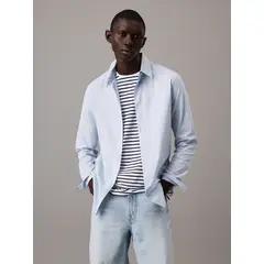 CALVIN KLEIN - Camisa azul slim fit elástica de manga larga